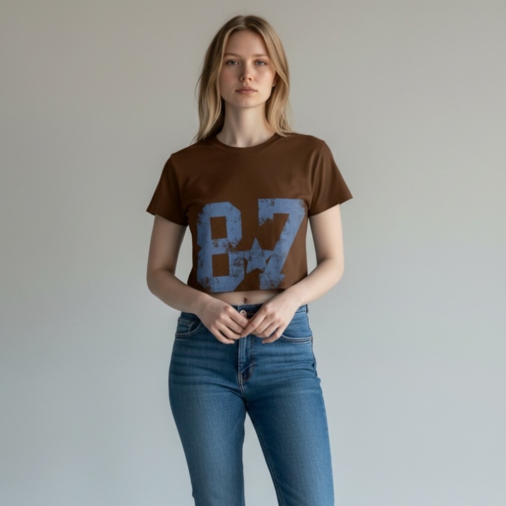 Brown Women’s Shirt with Blue Graphic